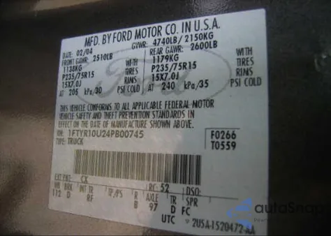 2004 Ford Ranger from USA, damaged, VIN 1FTYR10U24PB00745